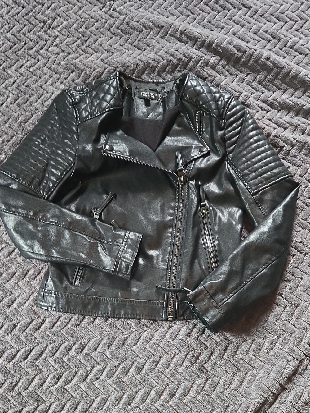 Topshop Black Quilted Faux Leather Biker Jacket